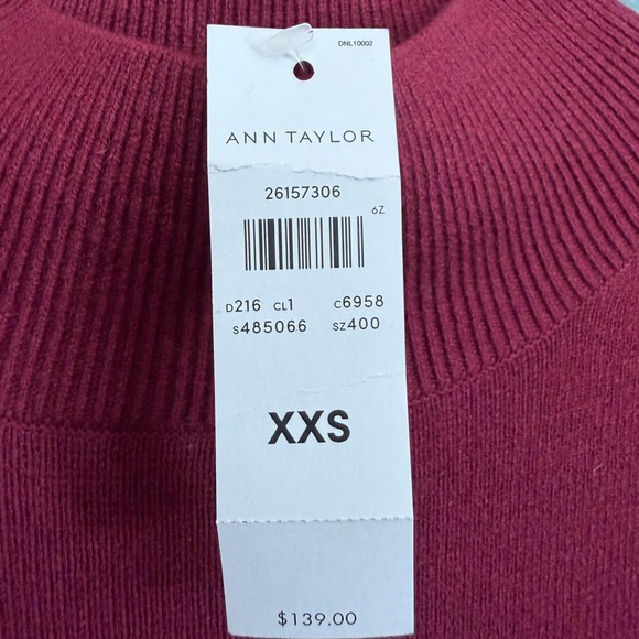 Ann Taylor Maroon mock Neck Longsleeve Sweater dress wool blend XXS New with tag - Picture 3 of 5